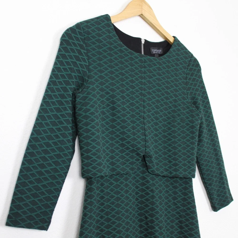 Topshop Geo Print Notch Overlay 3/4 Sleeve Mini Dress - Picture 9 of 14